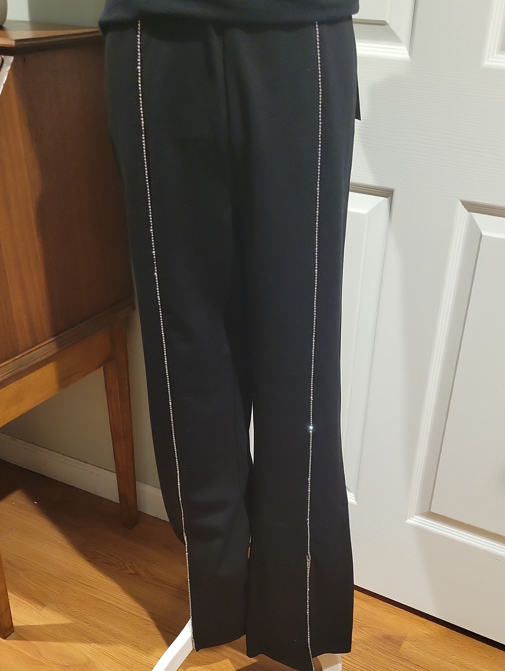 Alice Blue Black Trousers with Rhinestone Front Seam
